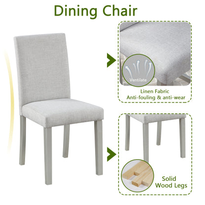 COMEDOR #16 SILVER-BEIGE-5 Piece Wooden Dining Table Set, Kitchen Table Set with a Square Table and 4 Upholstered Chairs, Wooden Dining Room Table with Crystal Decoration and Chairs Set for Kitchen, Dining Room, Silver grey