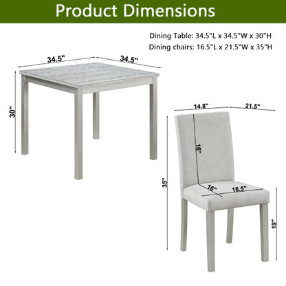 COMEDOR #16 SILVER-BEIGE-5 Piece Wooden Dining Table Set, Kitchen Table Set with a Square Table and 4 Upholstered Chairs, Wooden Dining Room Table with Crystal Decoration and Chairs Set for Kitchen, Dining Room, Silver grey