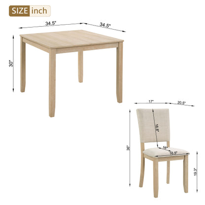 COMEDOR #17-Modern 4 Person Dining Table Set with 4 Chairs, Dining Table Set for 4 People, 5-piece Wooden Dining Table Set for Living Room, Kitchen and Dining Room, Light Oak + Beige