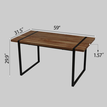 COMEDOR 18-59" MDF natural wood dining table and modern dining chair set of 4 pieces, medieval wooden kitchen dining table set, black rectangular metal base, dining table and suede chair set