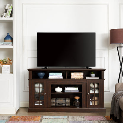 48 - TV STAND #3 - Classic TV Media Stand Modern Entertainment Console for TV Up to 65" with Open and Closed Storage Space, Espresso, 58.25"W*15.75"D*32"H
