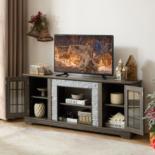 48 - TV STAND #9 - 58" Modern TV Stand with 2-Door Storage, Faux Stone Media Console Cabinet, Grey Large Entertainment Center for Living Room