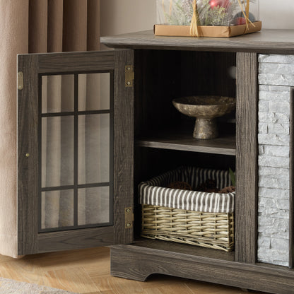 48 - TV STAND #9 - 58" Modern TV Stand with 2-Door Storage, Faux Stone Media Console Cabinet, Grey Large Entertainment Center for Living Room