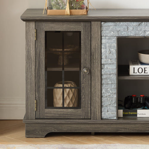 48 - TV STAND #9 - 58" Modern TV Stand with 2-Door Storage, Faux Stone Media Console Cabinet, Grey Large Entertainment Center for Living Room