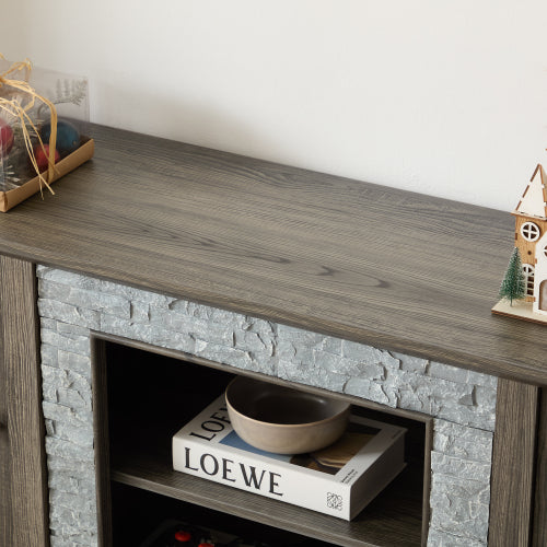 48 - TV STAND #9 - 58" Modern TV Stand with 2-Door Storage, Faux Stone Media Console Cabinet, Grey Large Entertainment Center for Living Room