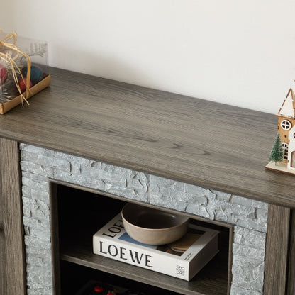 48 - TV STAND #9 - 58" Modern TV Stand with 2-Door Storage, Faux Stone Media Console Cabinet, Grey Large Entertainment Center for Living Room