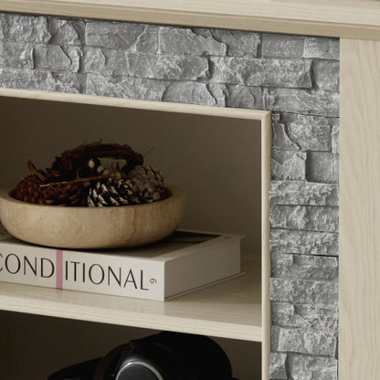 48 - TV STAND #10 - 58" Modern TV Stand with 2-Door Storage, Faux Stone Media Console Cabinet, White Large Entertainment Center for Living Room