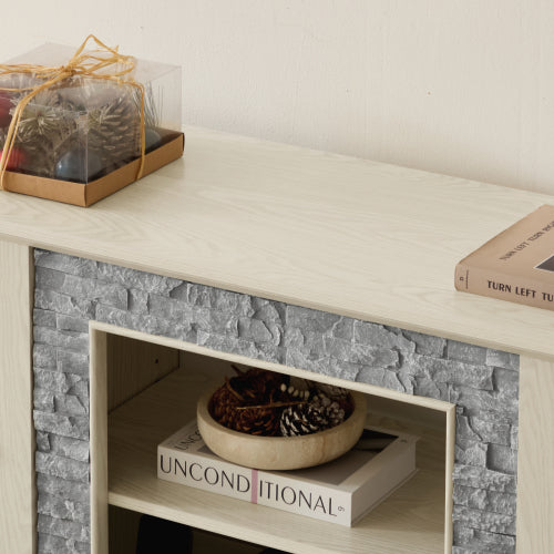 48 - TV STAND #10 - 58" Modern TV Stand with 2-Door Storage, Faux Stone Media Console Cabinet, White Large Entertainment Center for Living Room