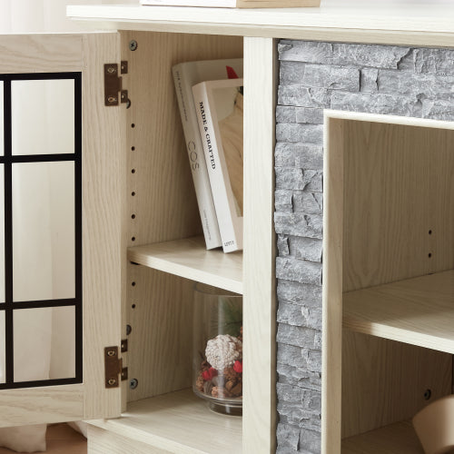48 - TV STAND #10 - 58" Modern TV Stand with 2-Door Storage, Faux Stone Media Console Cabinet, White Large Entertainment Center for Living Room