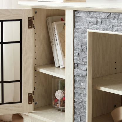 48 - TV STAND #10 - 58" Modern TV Stand with 2-Door Storage, Faux Stone Media Console Cabinet, White Large Entertainment Center for Living Room