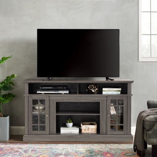 48 - TV STAND #1 - Classic TV Media Stand Modern Entertainment Console for TV Up to 65" with Open and Closed Storage Space, Dark Walnut/Black, 58.25"W*15.75"D*32"H