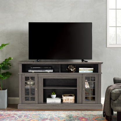 48 - TV STAND #1 - Classic TV Media Stand Modern Entertainment Console for TV Up to 65" with Open and Closed Storage Space, Dark Walnut/Black, 58.25"W*15.75"D*32"H