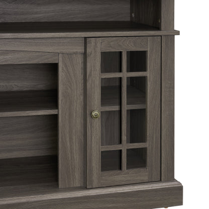 48 - TV STAND #1 - Classic TV Media Stand Modern Entertainment Console for TV Up to 65" with Open and Closed Storage Space, Dark Walnut/Black, 58.25"W*15.75"D*32"H