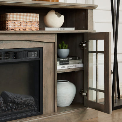 48 - TV STAND CON CHIMENEA #1 - Classic TV Media Stand Modern Entertainment Console with 23" Fireplace Insert for TV Up to 65" with Open and Closed Storage Space, Dark Walnut/Black, 58.25"W*15.75"D*32"H