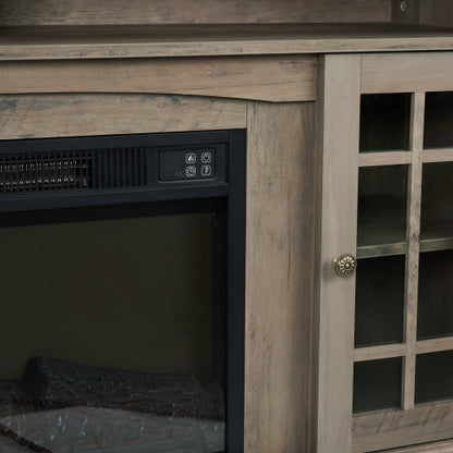 48-TV STAND CON CHIMENEA #2  - Classic TV Media Stand Modern Entertainment Console with 23" Fireplace Inset for TV Up to 65" with Open and Closed Storage Space, Gray Wash, 58.25"W*15.75"D*32"H