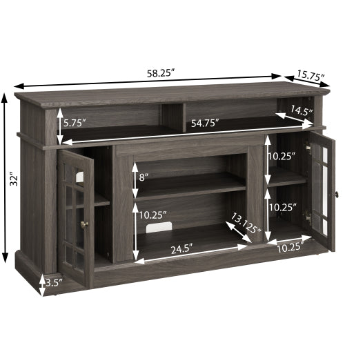 48 - TV STAND CON CHIMENEA #1 - Classic TV Media Stand Modern Entertainment Console with 23" Fireplace Insert for TV Up to 65" with Open and Closed Storage Space, Dark Walnut/Black, 58.25"W*15.75"D*32"H