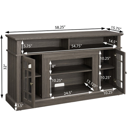 48 - TV STAND CON CHIMENEA #1 - Classic TV Media Stand Modern Entertainment Console with 23" Fireplace Insert for TV Up to 65" with Open and Closed Storage Space, Dark Walnut/Black, 58.25"W*15.75"D*32"H