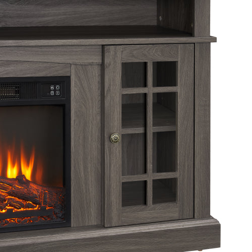 48 - TV STAND CON CHIMENEA #1 - Classic TV Media Stand Modern Entertainment Console with 23" Fireplace Insert for TV Up to 65" with Open and Closed Storage Space, Dark Walnut/Black, 58.25"W*15.75"D*32"H
