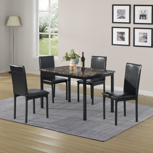 COMEDOR #4-Furniture 5 Piece Metal Dinette Set with Faux Marble Top - Black,dinning set,table&4 chairs
