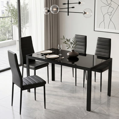COMEDOR #5-5 Pieces Dining Table Set for 4,Kitchen Room Tempered Glass Dining Table ,4 Faux Leather Chairs ,Black