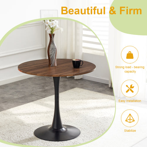 COMEDOR #19-31.5'' Round Dining Table and Chairs for 4, Space Saving Modern Casual Coffee Table Set for Apartment Kitchen Dining Room (Walnut Color Table+4 Black Chairs)