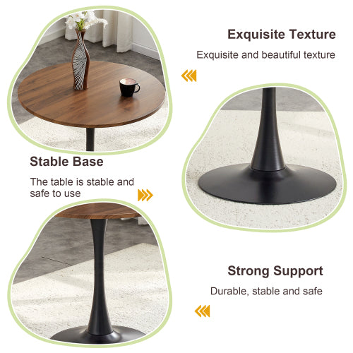COMEDOR #19-31.5'' Round Dining Table and Chairs for 4, Space Saving Modern Casual Coffee Table Set for Apartment Kitchen Dining Room (Walnut Color Table+4 Black Chairs)