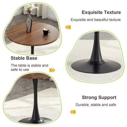 COMEDOR #19-31.5'' Round Dining Table and Chairs for 4, Space Saving Modern Casual Coffee Table Set for Apartment Kitchen Dining Room (Walnut Color Table+4 Black Chairs)