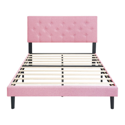 COMBO RECAMARA FULL: CAMA+COLCHON+MESITAS 001 - Full Size Upholstered Platform Bed Frame with Modern Button Tufted Linen Fabric Headboard