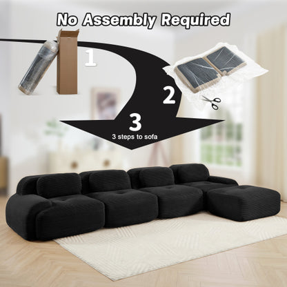 SALA NEGRAS #2 Black Cloud Sectional Black Sofa couch 4-seat L-shaped sofa 32D high-resilience sponge anti-slip design chaise design extra-wide curved armrests multi-free combination no assembly for studies living rooms media rooms,Black