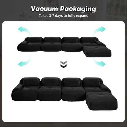 SALA NEGRAS #2 Black Cloud Sectional Black Sofa couch 4-seat L-shaped sofa 32D high-resilience sponge anti-slip design chaise design extra-wide curved armrests multi-free combination no assembly for studies living rooms media rooms,Black