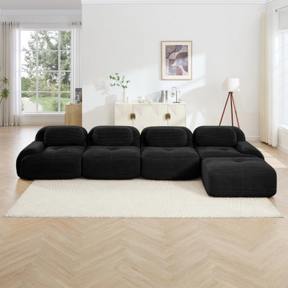 SALA NEGRAS #2 Black Cloud Sectional Black Sofa couch 4-seat L-shaped sofa 32D high-resilience sponge anti-slip design chaise design extra-wide curved armrests multi-free combination no assembly for studies living rooms media rooms,Black