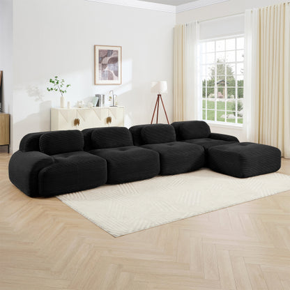 SALA NEGRAS #2 Black Cloud Sectional Black Sofa couch 4-seat L-shaped sofa 32D high-resilience sponge anti-slip design chaise design extra-wide curved armrests multi-free combination no assembly for studies living rooms media rooms,Black