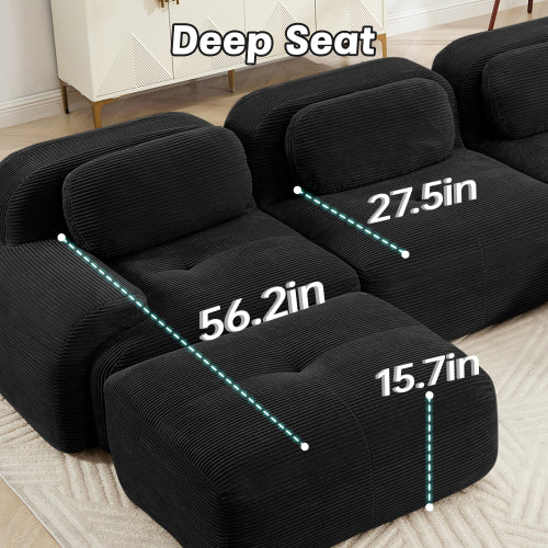 SALA NEGRAS #2 Black Cloud Sectional Black Sofa couch 4-seat L-shaped sofa 32D high-resilience sponge anti-slip design chaise design extra-wide curved armrests multi-free combination no assembly for studies living rooms media rooms,Black