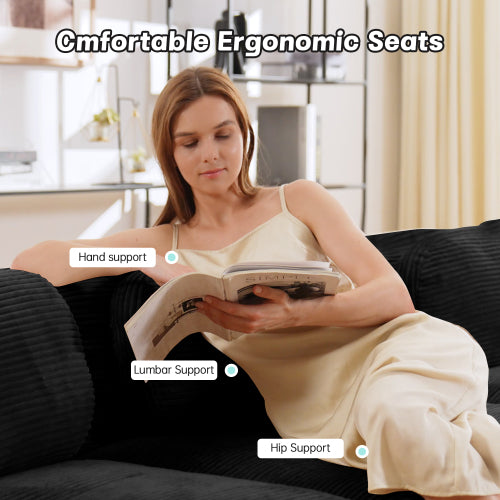 SALA NEGRAS #2 Black Cloud Sectional Black Sofa couch 4-seat L-shaped sofa 32D high-resilience sponge anti-slip design chaise design extra-wide curved armrests multi-free combination no assembly for studies living rooms media rooms,Black