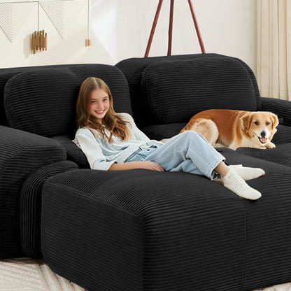 SALA NEGRAS #2 Black Cloud Sectional Black Sofa couch 4-seat L-shaped sofa 32D high-resilience sponge anti-slip design chaise design extra-wide curved armrests multi-free combination no assembly for studies living rooms media rooms,Black