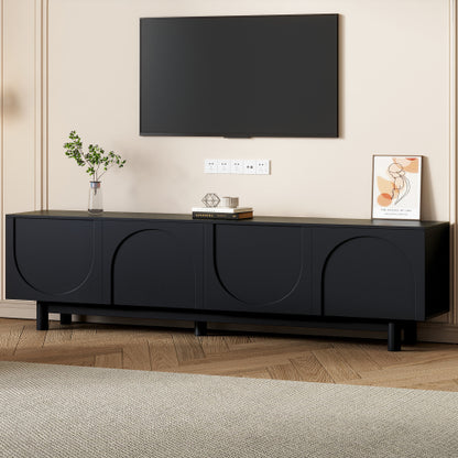 48 - TV STAND #4 - ON-TREND Graceful TV Stand with Arch Cabinets for TVs Up to 78'', Minimalist Entertainment Center with Solid Wood Legs, Practical Media Console with Adjustable Shelves for Living Room, Black