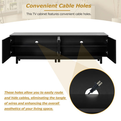 48 - TV STAND #4 - ON-TREND Graceful TV Stand with Arch Cabinets for TVs Up to 78'', Minimalist Entertainment Center with Solid Wood Legs, Practical Media Console with Adjustable Shelves for Living Room, Black