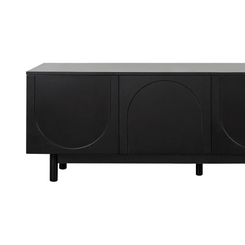 48 - TV STAND #4 - ON-TREND Graceful TV Stand with Arch Cabinets for TVs Up to 78'', Minimalist Entertainment Center with Solid Wood Legs, Practical Media Console with Adjustable Shelves for Living Room, Black