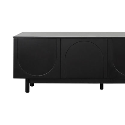 48 - TV STAND #4 - ON-TREND Graceful TV Stand with Arch Cabinets for TVs Up to 78'', Minimalist Entertainment Center with Solid Wood Legs, Practical Media Console with Adjustable Shelves for Living Room, Black