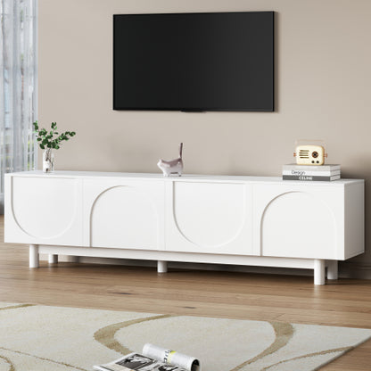 48 - TV STAND #5 - ON-TREND Graceful TV Stand with Arch Cabinets for TVs Up to 78'', Minimalist Entertainment Center with Solid Wood Legs, Practical Media Console with Adjustable Shelves for Living Room, White