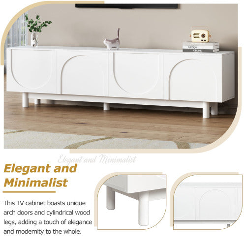 48 - TV STAND #5 - ON-TREND Graceful TV Stand with Arch Cabinets for TVs Up to 78'', Minimalist Entertainment Center with Solid Wood Legs, Practical Media Console with Adjustable Shelves for Living Room, White