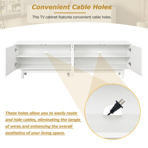 48 - TV STAND #5 - ON-TREND Graceful TV Stand with Arch Cabinets for TVs Up to 78'', Minimalist Entertainment Center with Solid Wood Legs, Practical Media Console with Adjustable Shelves for Living Room, White