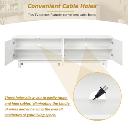 48 - TV STAND #5 - ON-TREND Graceful TV Stand with Arch Cabinets for TVs Up to 78'', Minimalist Entertainment Center with Solid Wood Legs, Practical Media Console with Adjustable Shelves for Living Room, White