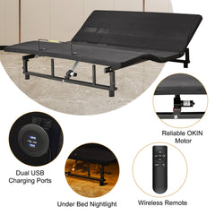 Adjustable Bed Base Frame Queen With Head And Foot Incline Wireless Remote - Antique Black