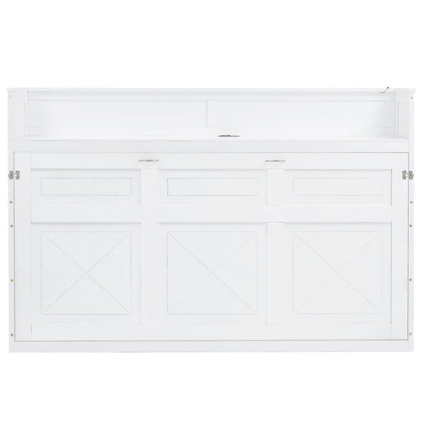 Murphy Bed With Desk, LED Light And USB Charging Station