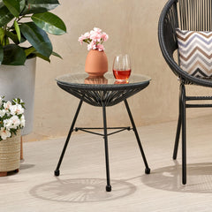 Nusa - Modern Rattan Side Table With Tempered Glass Top