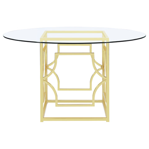 Krista - Round Glass Top Dining Table - Gold