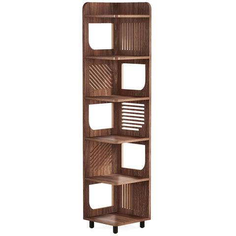 6 Tier Narrow Corner Bookshelf Storage For Living Room - Brown