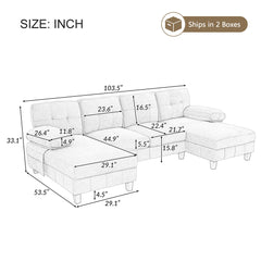 U-Shaped Sectional Sofa 103.5" Black Chenille Fabric Couch With Dual Chaise Lounges, Storage Pockets, Armrest Pillows