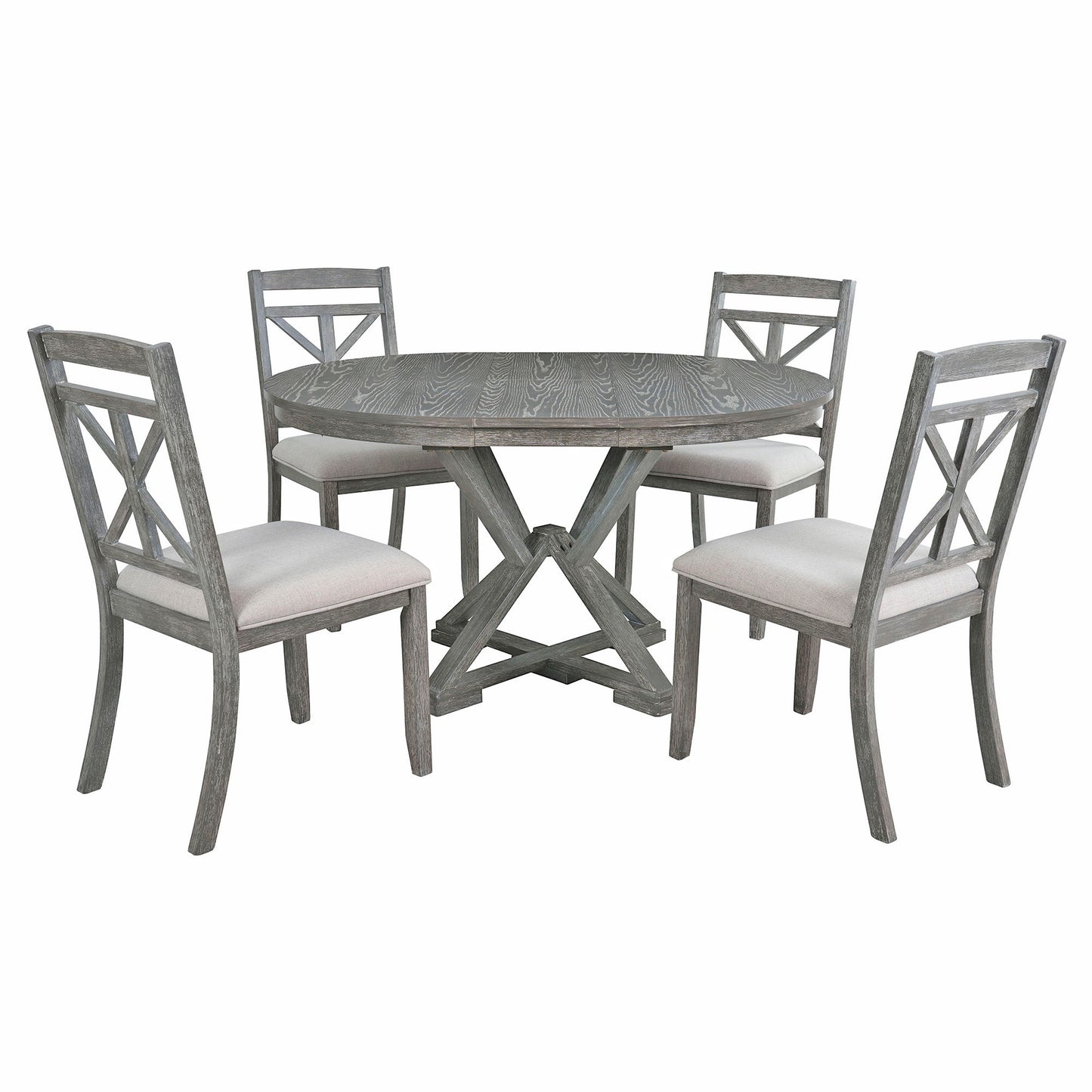 Dining Set With Extendable Round Table And 4 Upholstered Chairs